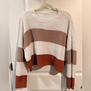 moon & madison Striped Sweater - Cream, Brown, and Orange